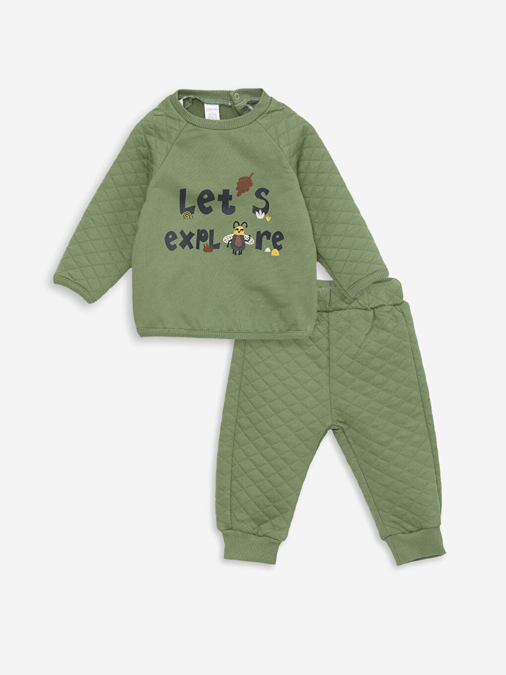 LCW baby Mat Yeşil Bisiklet Yaka Erkek Bebek Sweatshirt ve Eşofman Alt 2'li