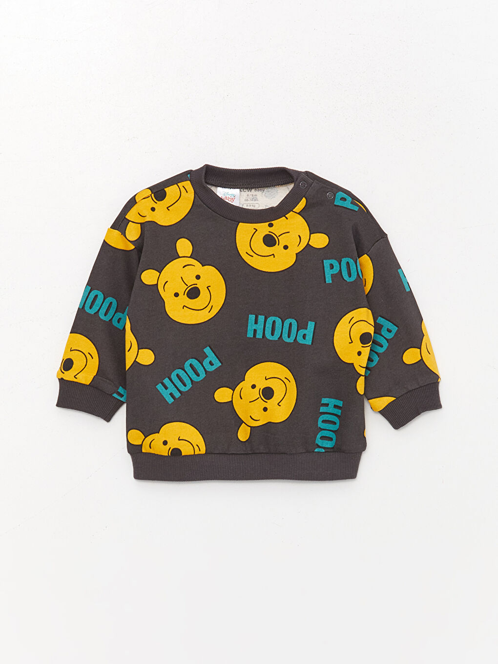 LCW baby Koyu Gri Bisiklet Yaka Uzun Kollu Winnie the Pooh Baskılı Erkek Bebek Sweatshirt ve Pantolon 2'li Takım - 1