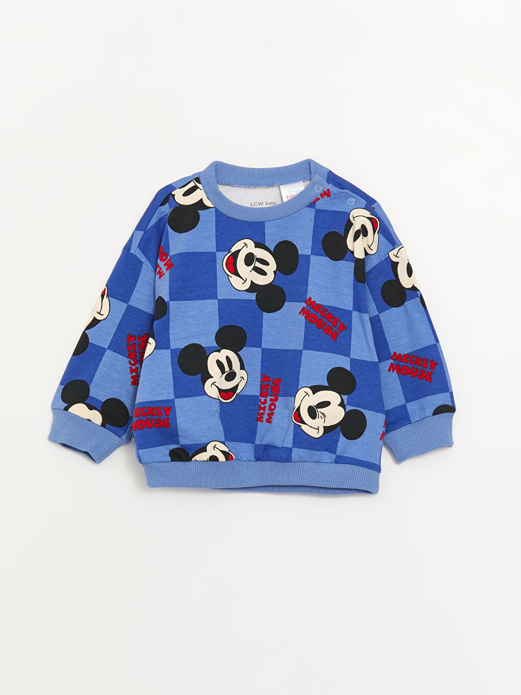 LCW baby Mavi Bisiklet Yaka Mickey Mouse Baskılı Erkek Bebek Pantolon ve Sweatshirt Takım 2'li - 1