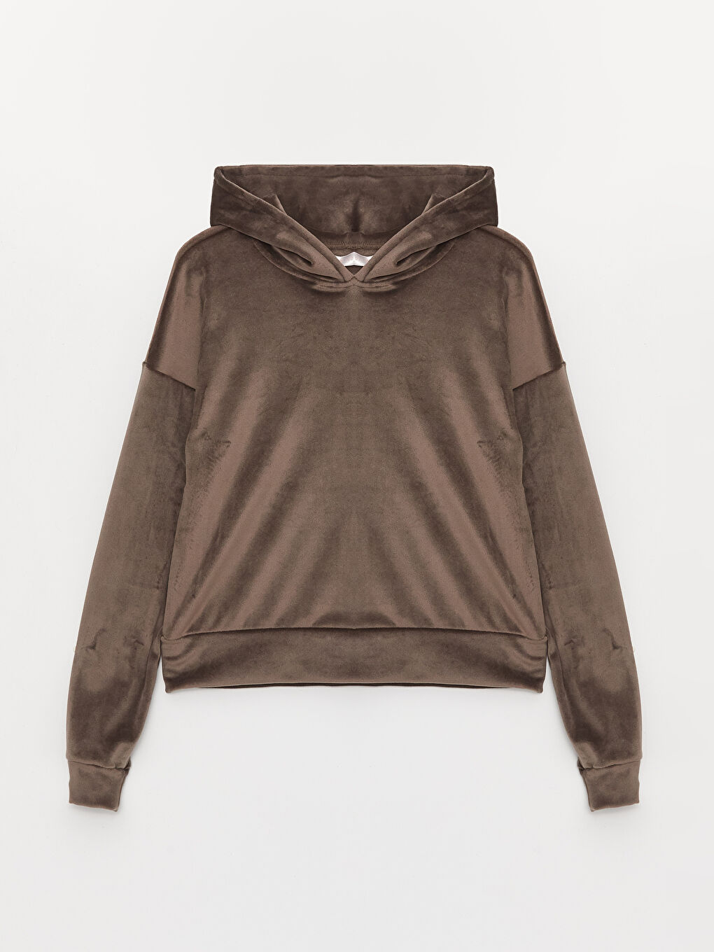 Kahverengi Kapüşonlu Düz Uzun Kollu Kadife Kadın Pijama Takımı-5