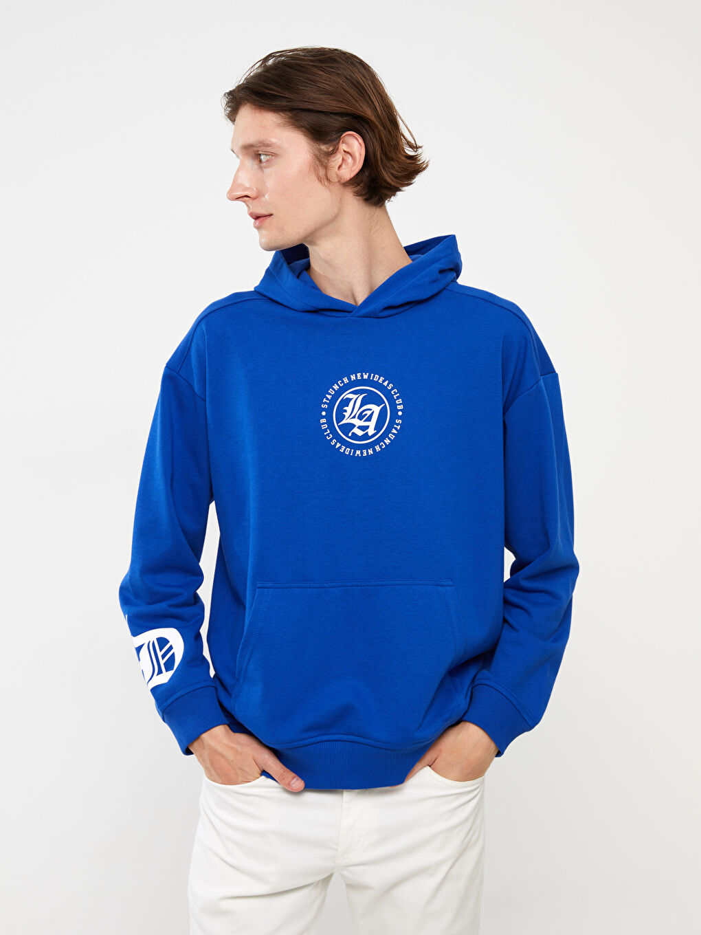 LCW Casual Mavi Uzun Kollu Baskılı Erkek Hoodie - 5