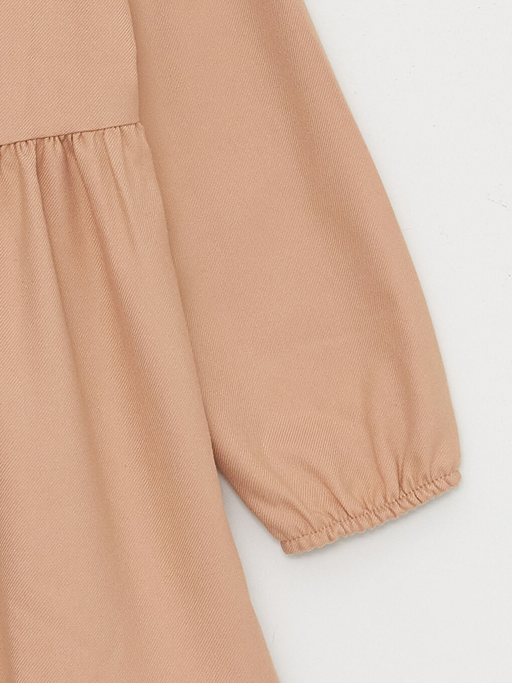 Kahverengi Bebe Yaka Nakışlı Uzun Kollu Kız Çocuk Elbise-2