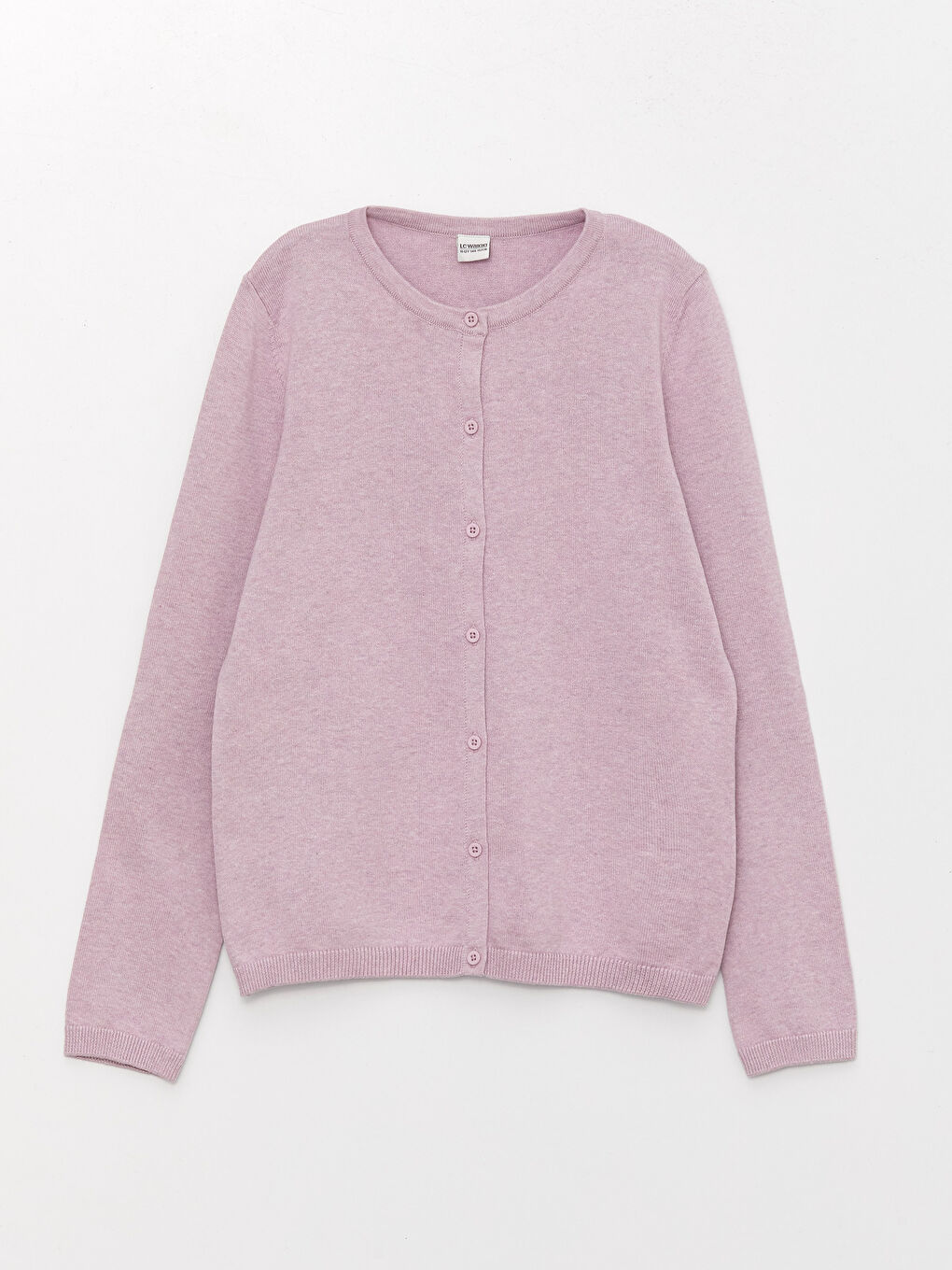 Crew Neck Basic Long Sleeve Girls' Knitwear Cardigan