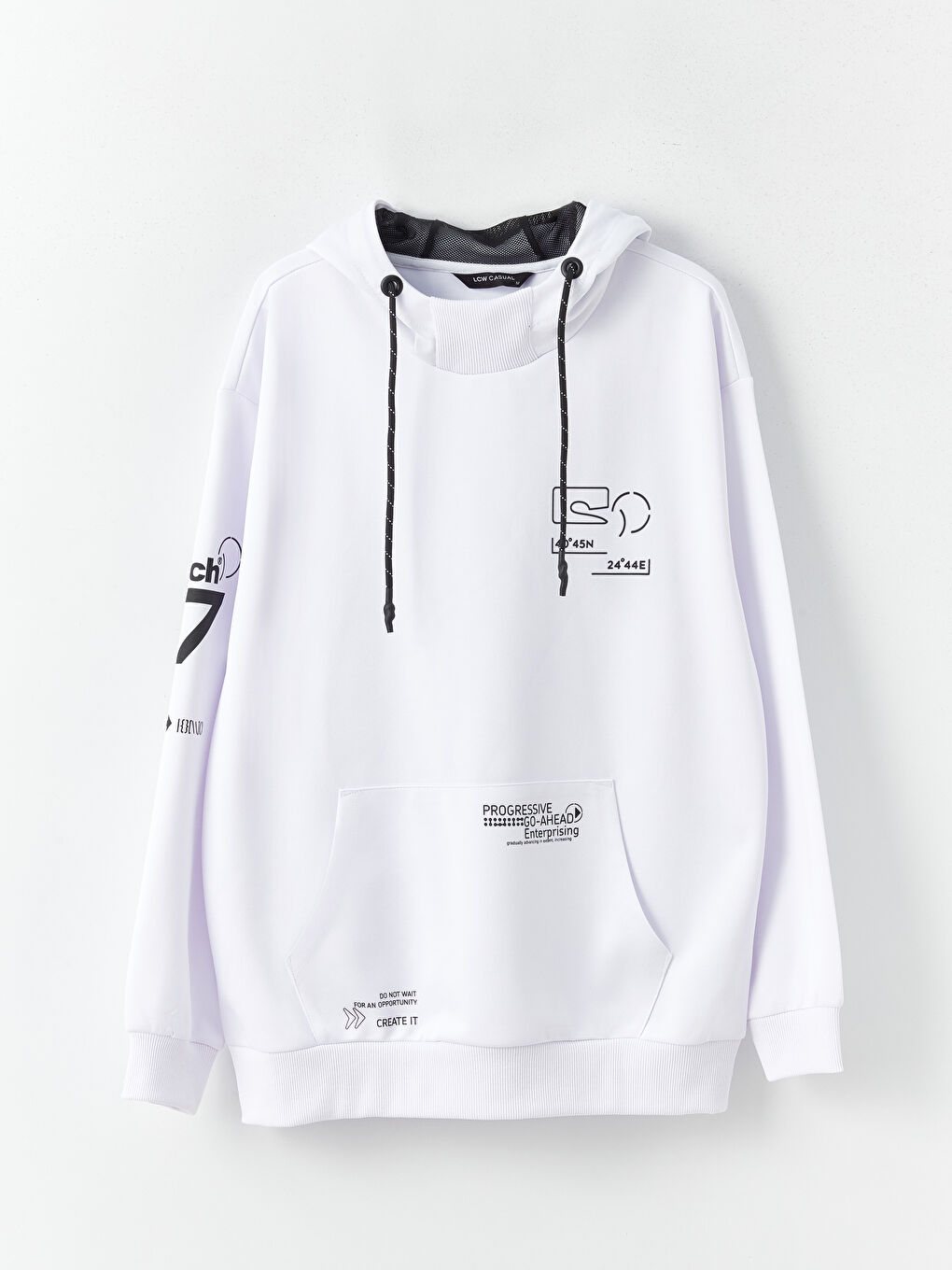 Beyaz Uzun Kollu Baskılı Erkek Hoodie-5