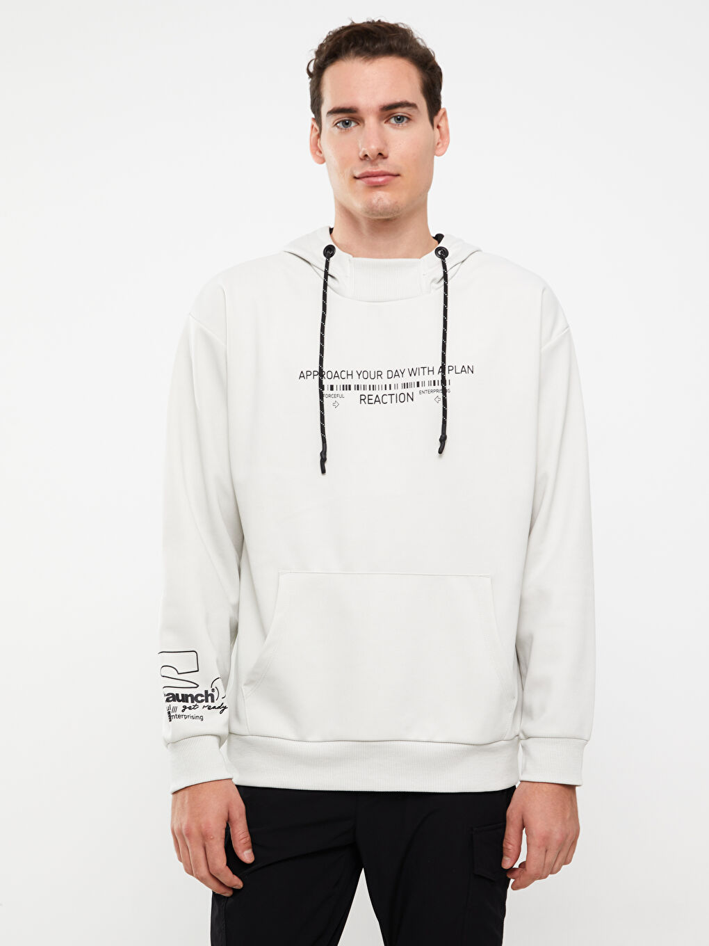 LCW Casual Açık Gri Uzun Kollu Baskılı Erkek Hoodie - 2