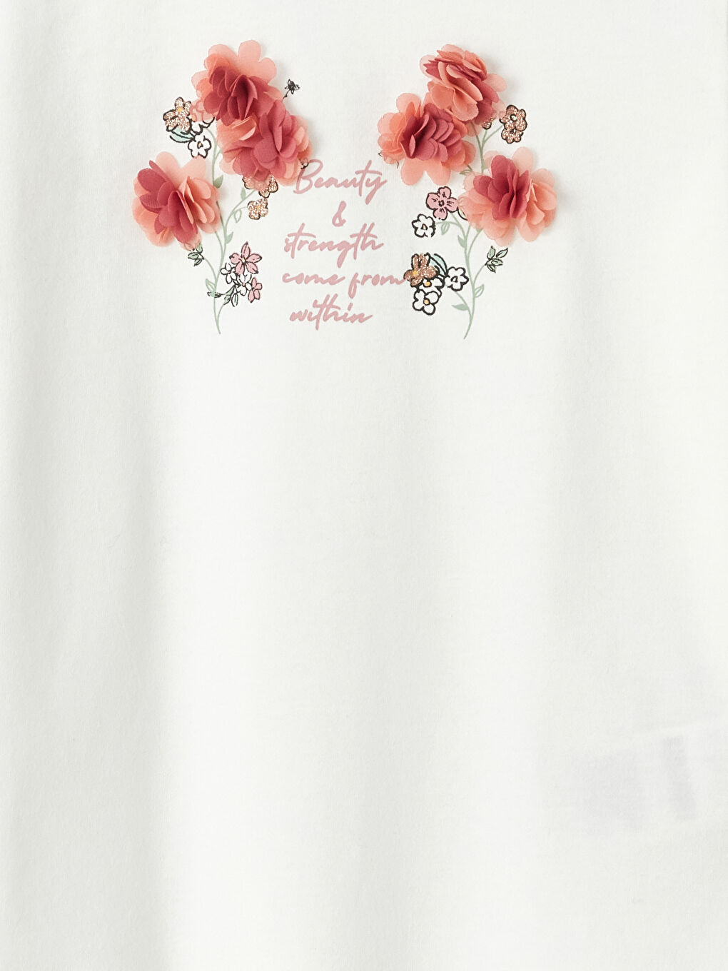 Ekru Bisiklet Yaka Baskılı Uzun Kollu Kız Çocuk Tişört-1