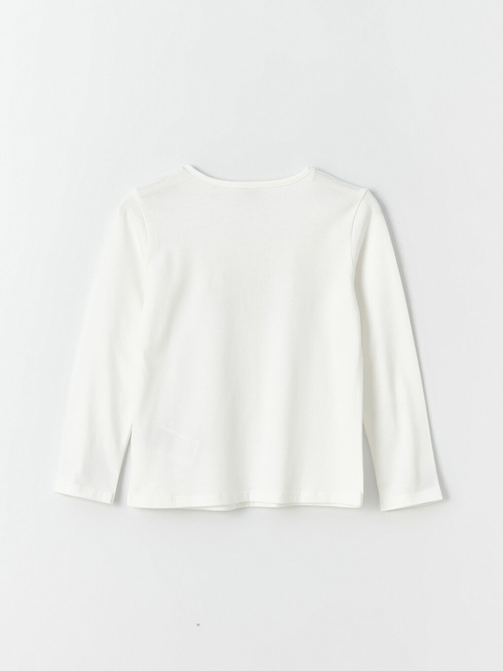 Ekru Bisiklet Yaka Baskılı Uzun Kollu Kız Çocuk Tişört-2
