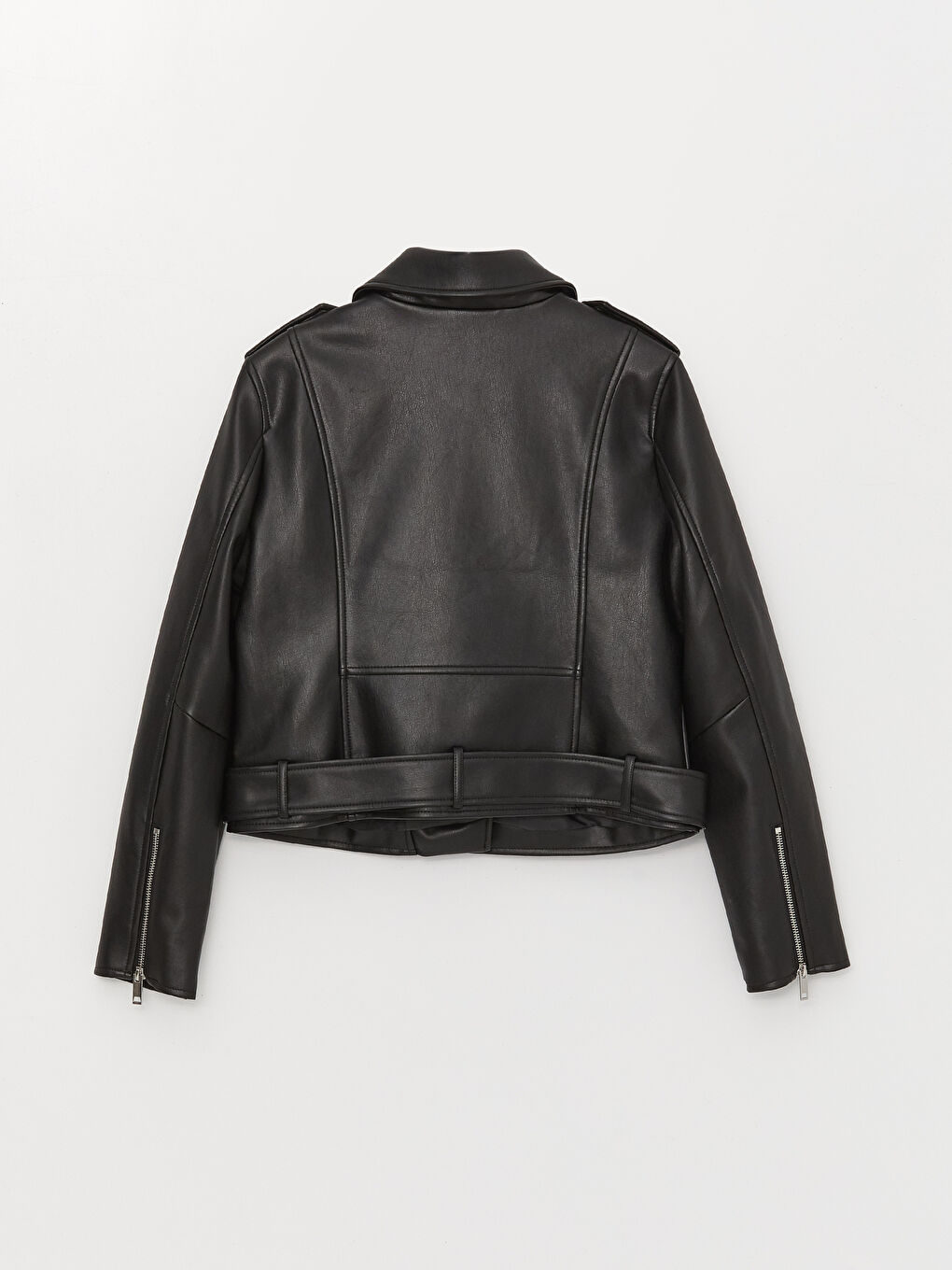 Jachetă din Piele Ecologică Simplă cu Guler Biker pentru Femei-8