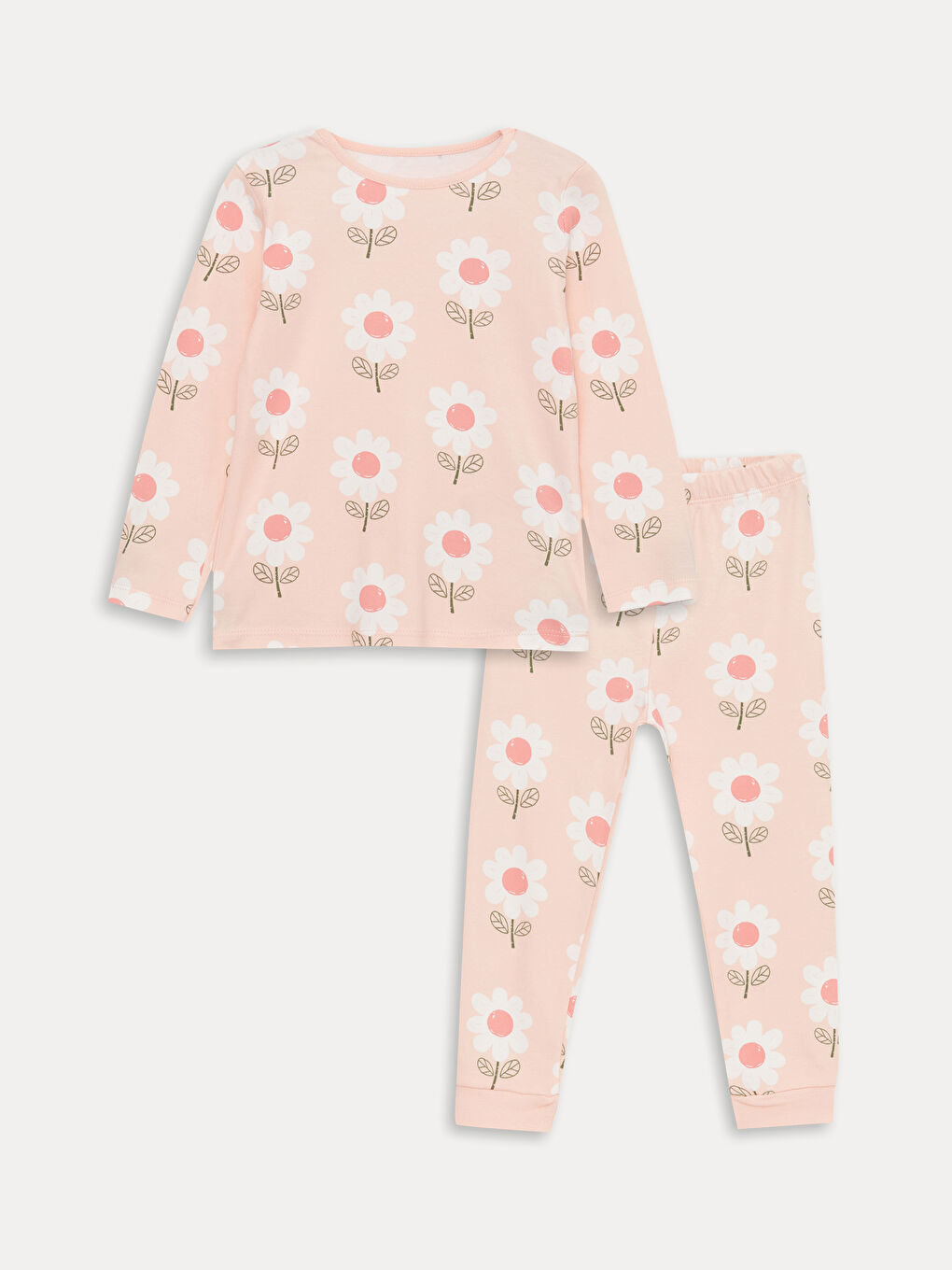 LCW baby Pembe Bisiklet Yaka Baskılı Kız Bebek Pijama Takımı