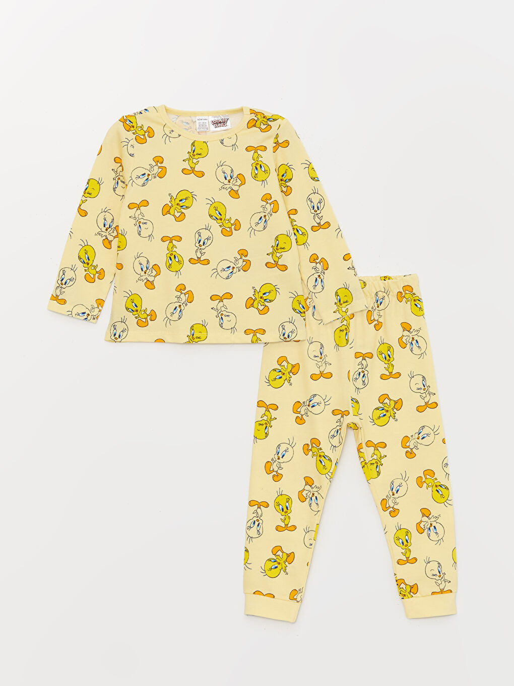 Sarı Bisiklet Yaka Baskılı Kız Bebek Pijama Takım