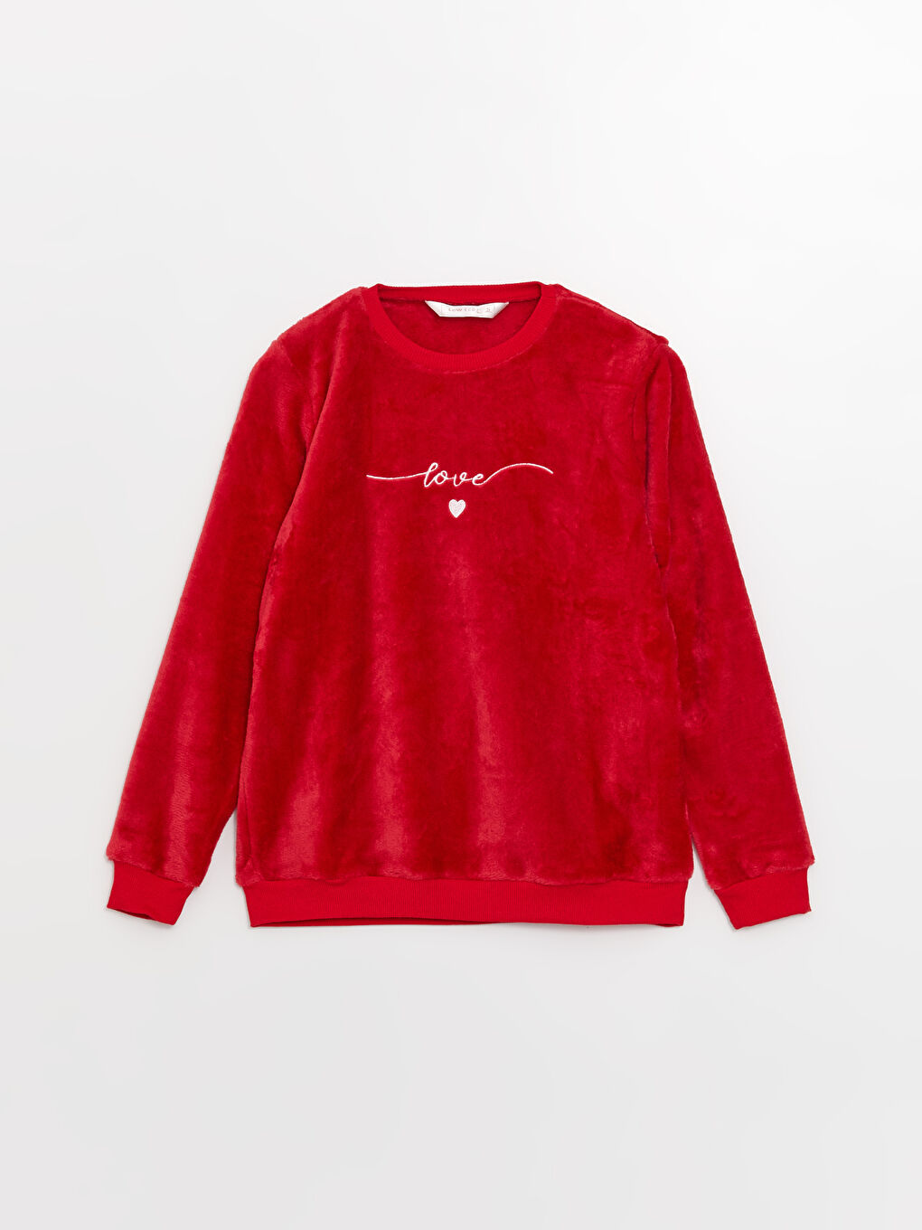 Kırmızı Bisiklet Yaka Baskılı Uzun Kollu Kadife Kadın Pijama Takımı-6