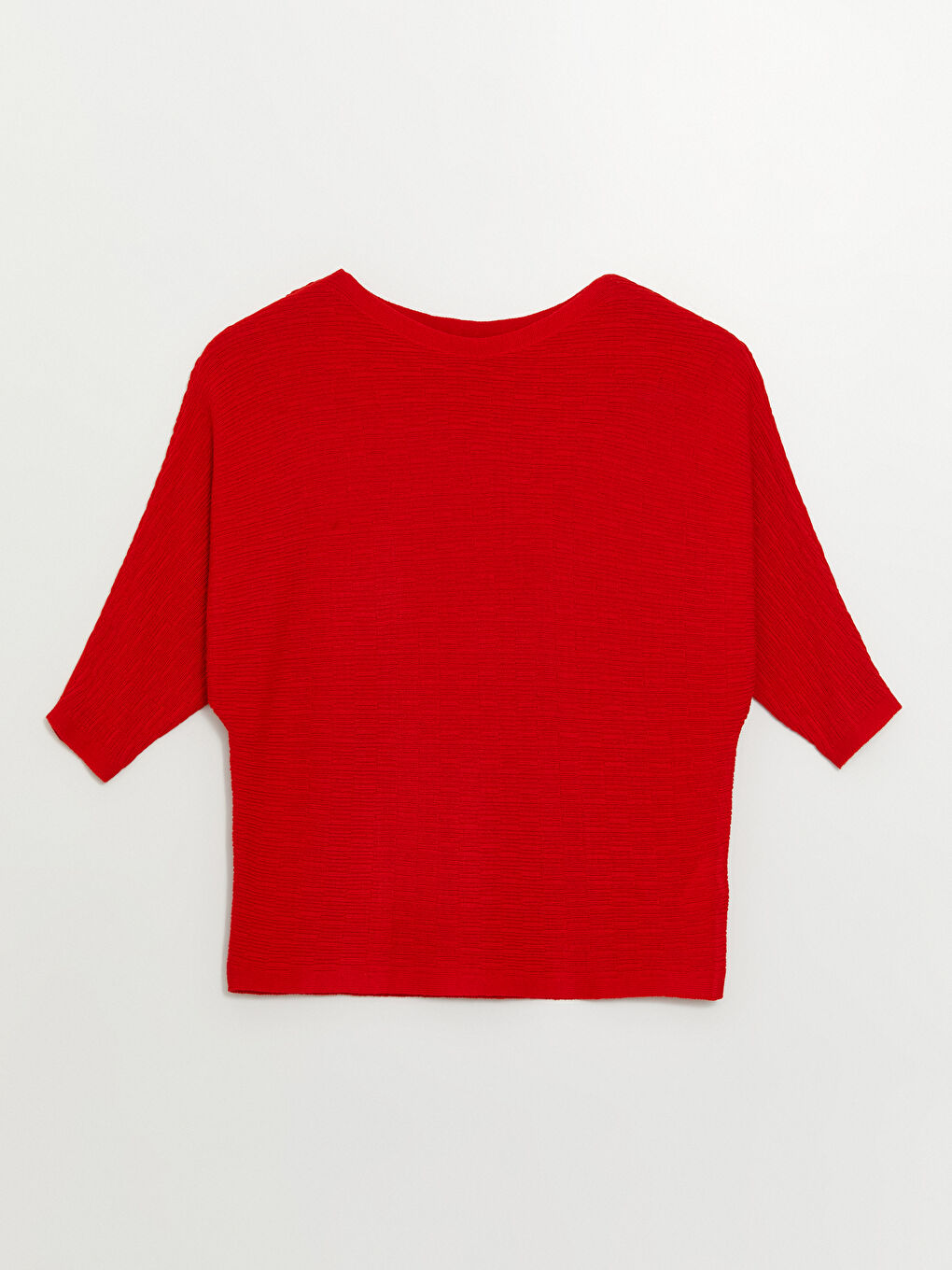 Kırmızı Kayık Yaka Düz Oversize Kadın Triko Kazak-5