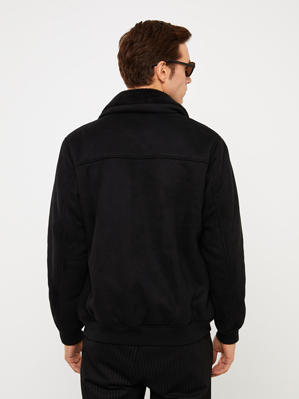 Standard Fit Collared Neck Suede Men's Coat-4