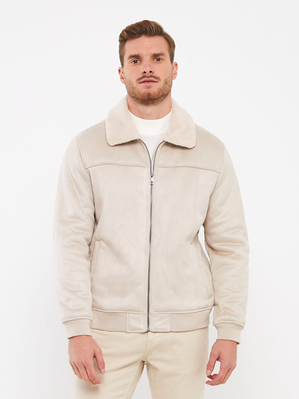 Standard Fit Collared Neck Suede Men's Coat