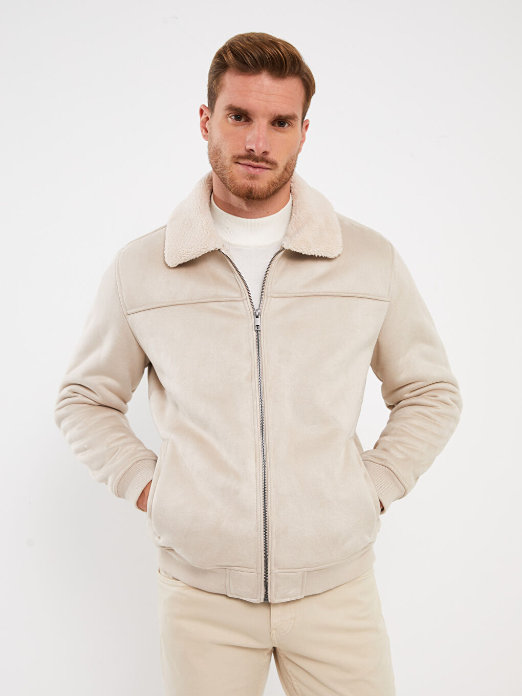Standard Fit Collared Neck Suede Men's Coat-1