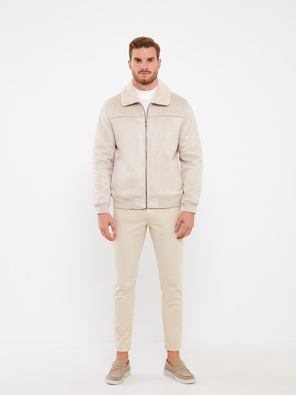 Standard Fit Collared Neck Suede Men's Coat-2