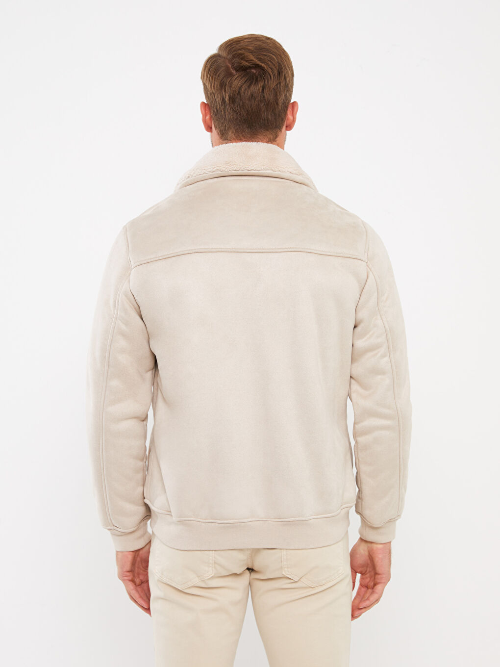 Standard Fit Collared Neck Suede Men's Coat-5