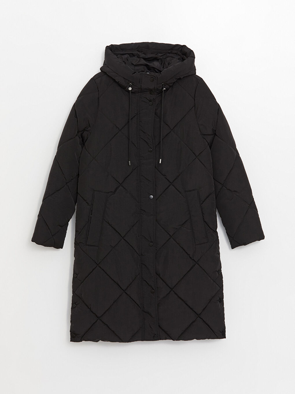 Siyah Kapüşonlu Kapitone Kadın Şişme Mont-6