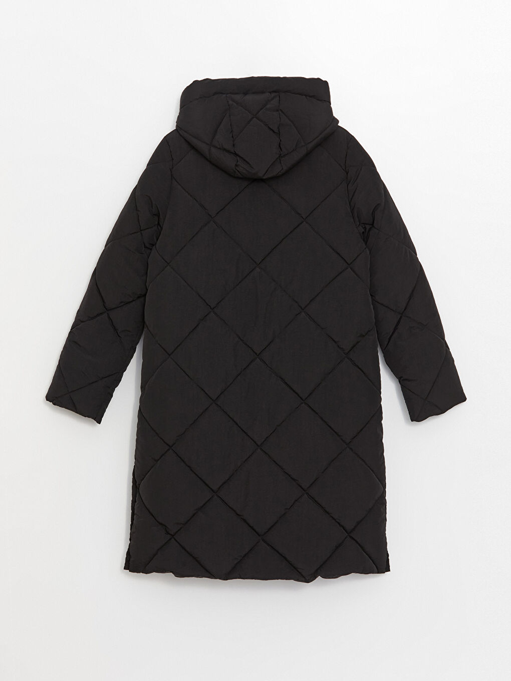 Siyah Kapüşonlu Kapitone Kadın Şişme Mont-8