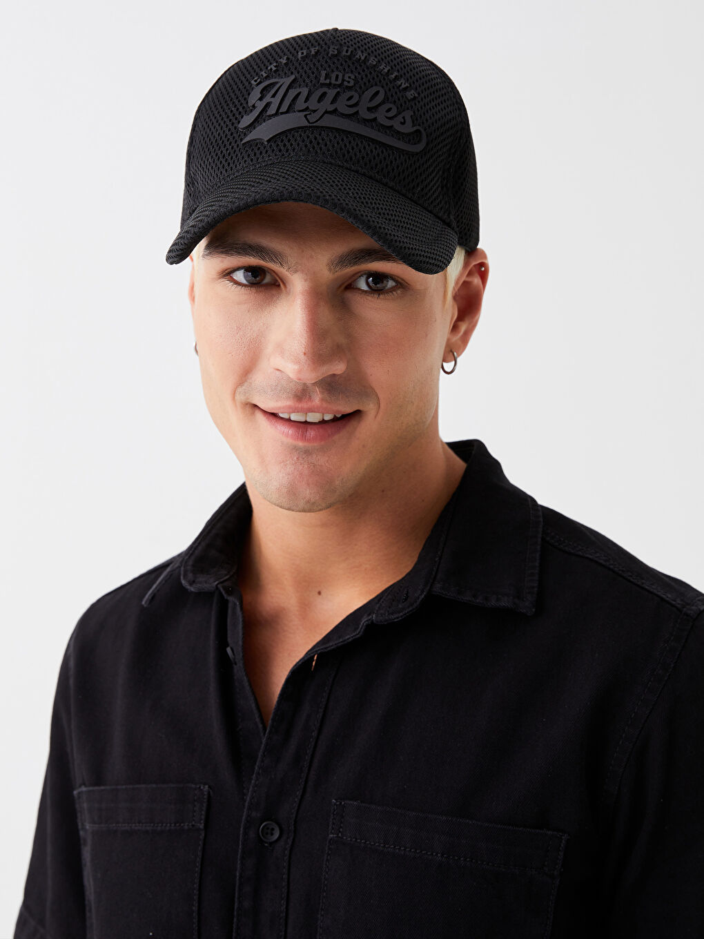 Siyah Yazı Baskılı Erkek Kep Şapka-1