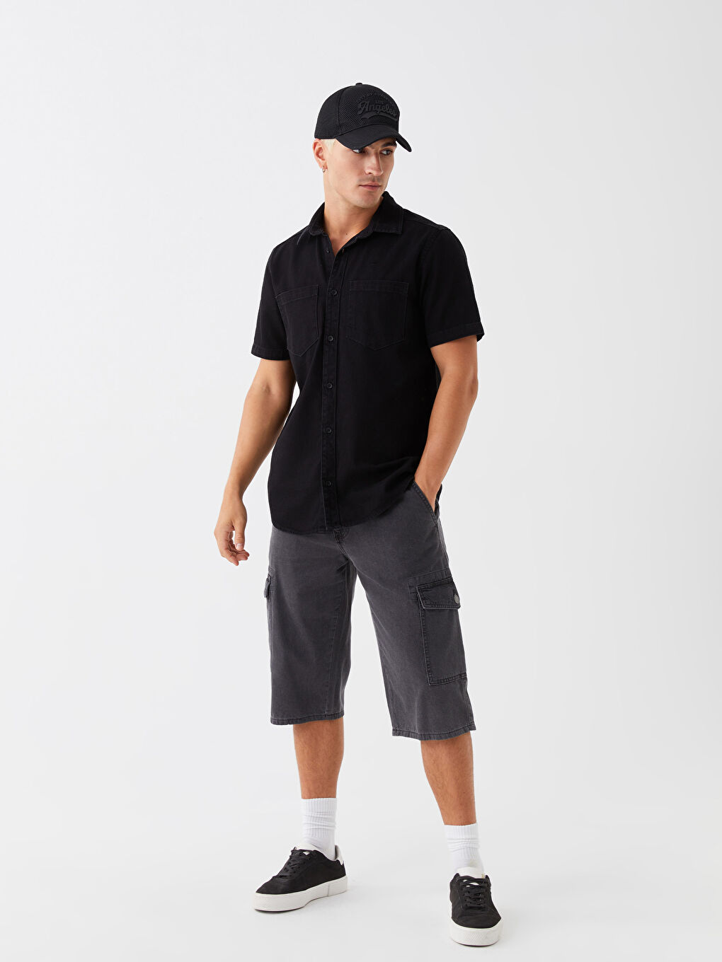 Siyah Yazı Baskılı Erkek Kep Şapka-2