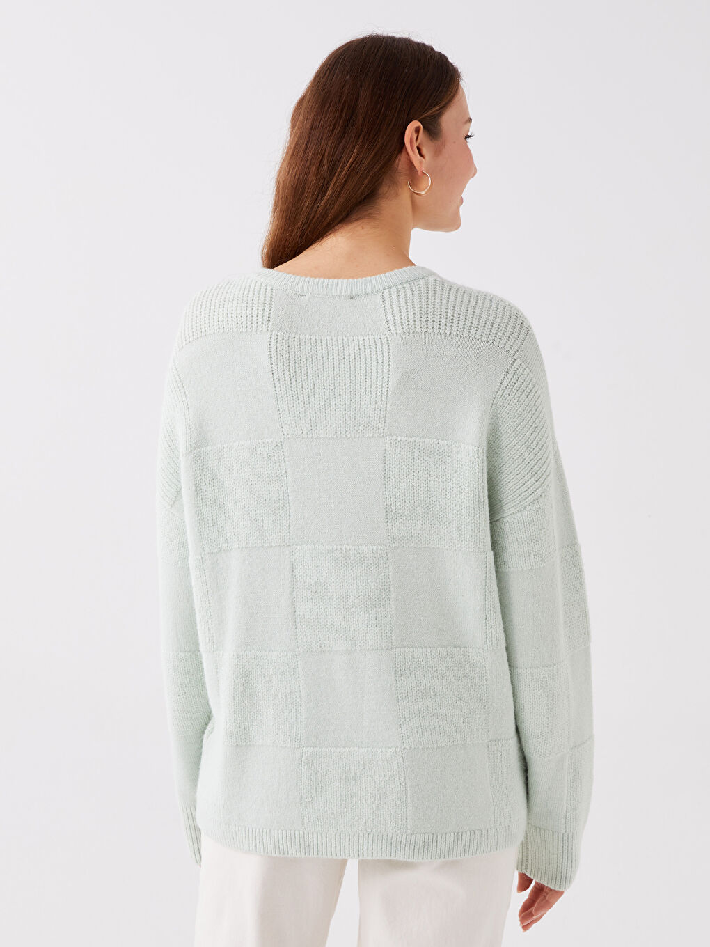 LCWAIKIKI Basic Bisiklet Yaka Kendinden Desenli Oversize Kadın Triko Kazak -W34284Z8-FTU