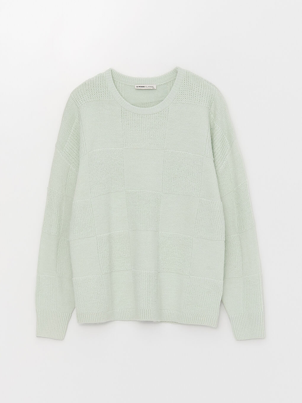 LCWAIKIKI Basic Bisiklet Yaka Kendinden Desenli Oversize Kadın Triko Kazak -W34284Z8-FTU