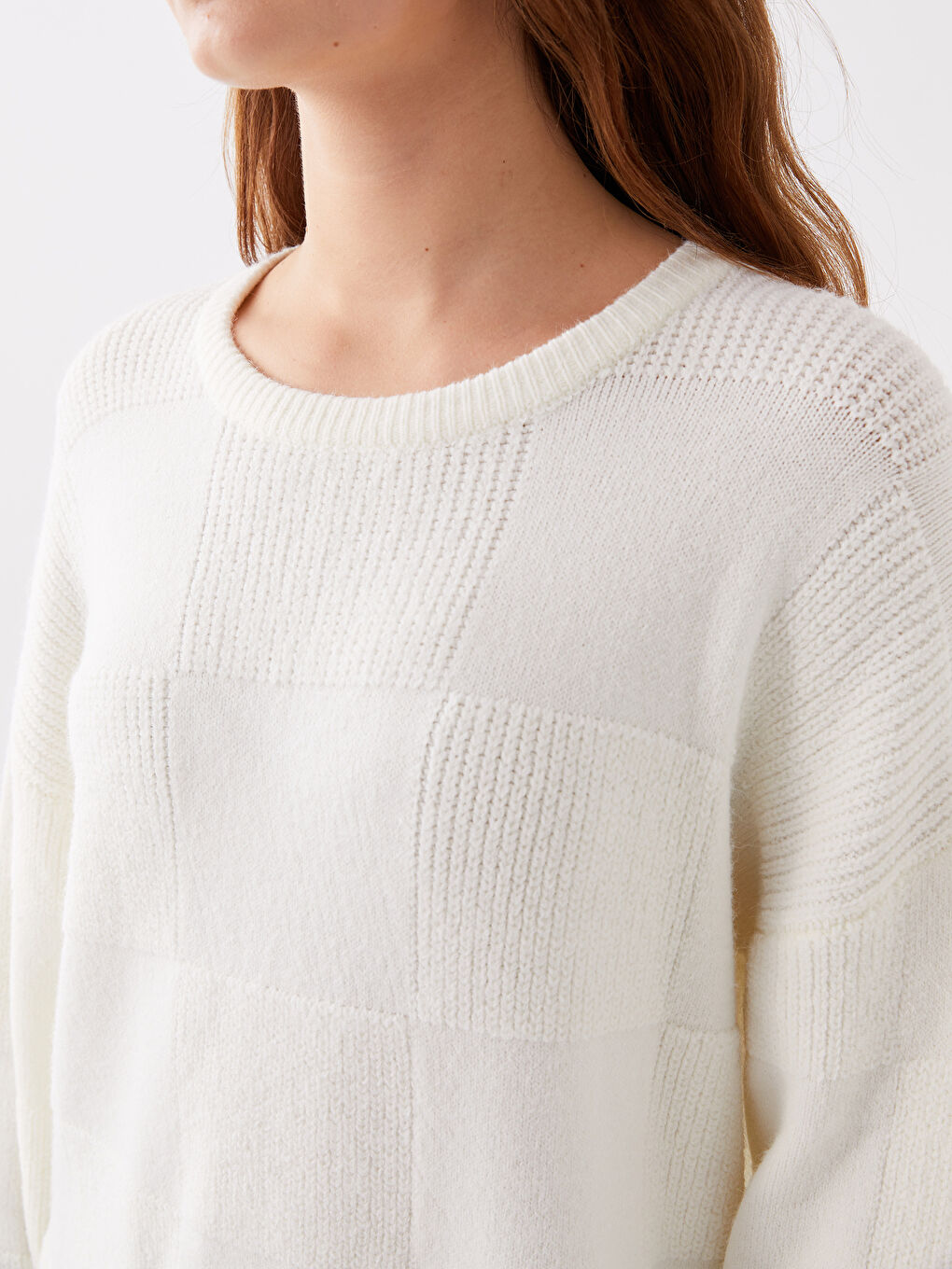 LCWAIKIKI Basic Crew Neck Self-Patterned Oversize Women's Knitwear Sweater -W34284Z8-V9H