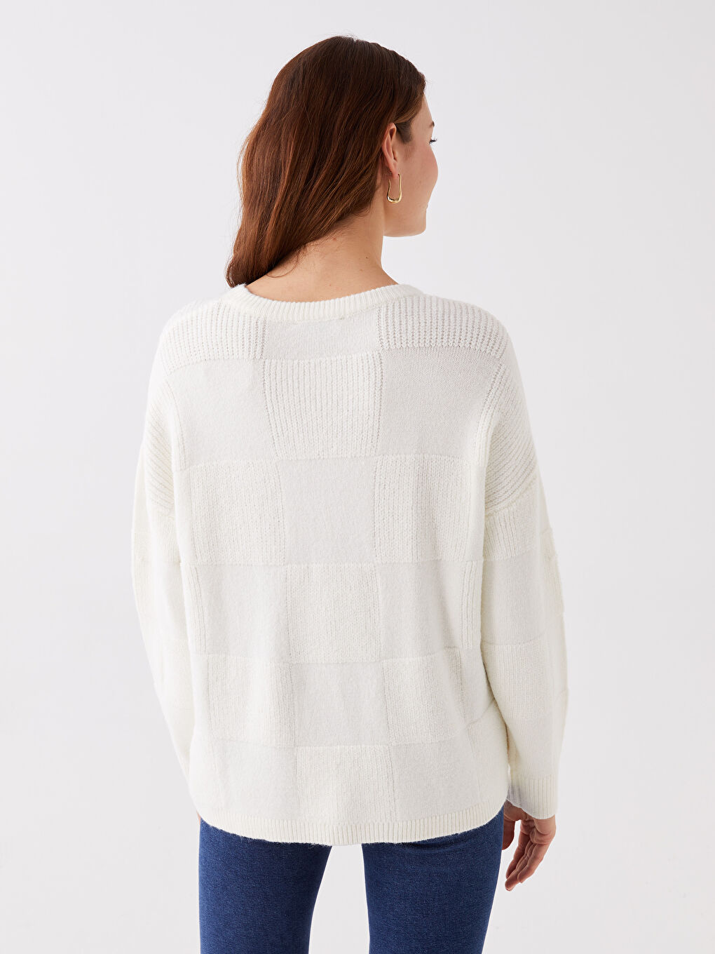 LCWAIKIKI Basic Crew Neck Self-Patterned Oversize Women's Knitwear Sweater -W34284Z8-V9H