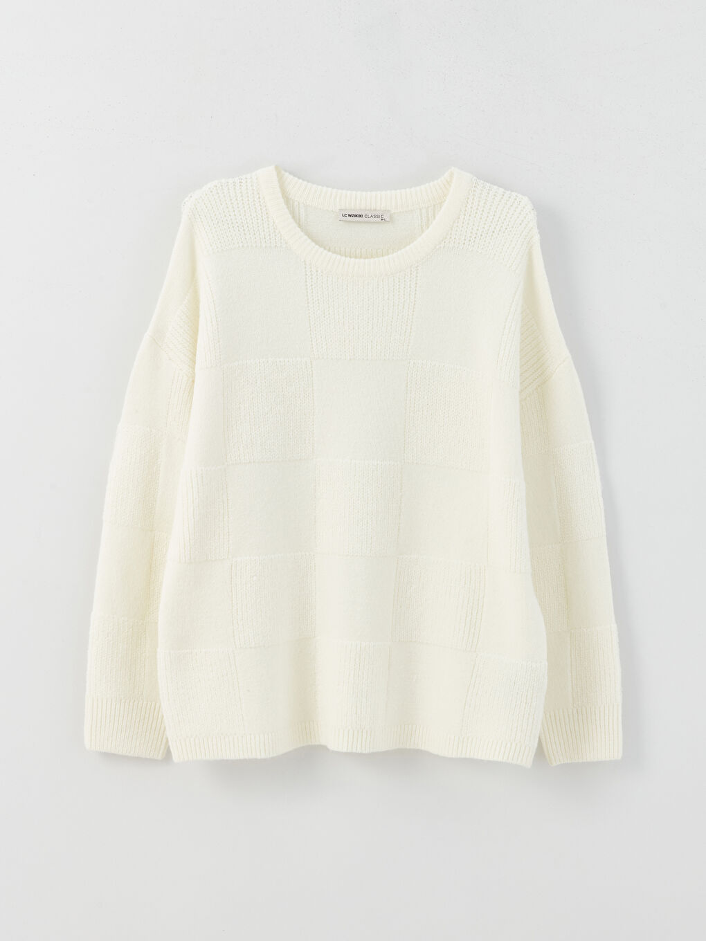 LCWAIKIKI Basic Crew Neck Self-Patterned Oversize Women's Knitwear Sweater -W34284Z8-V9H