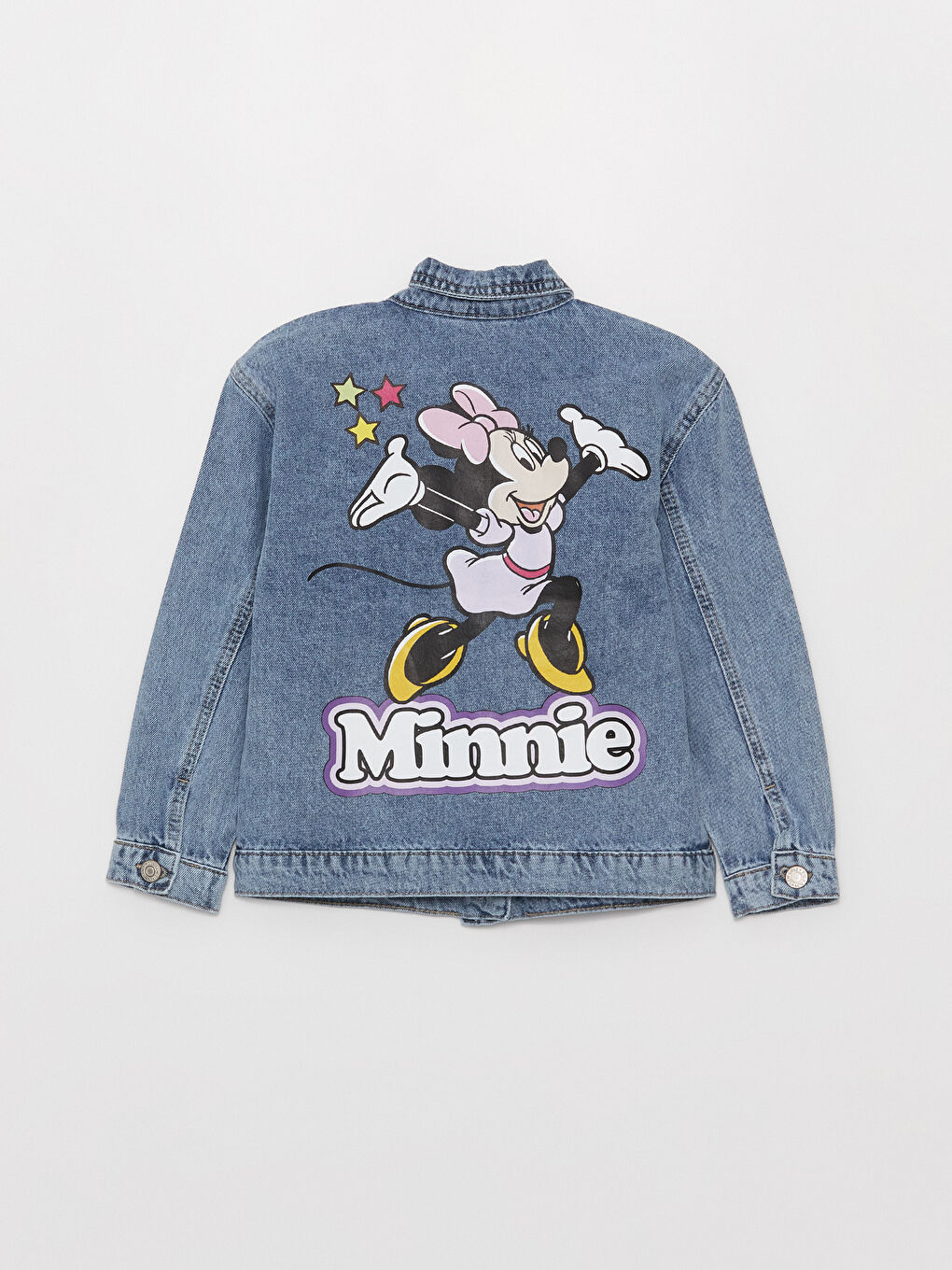 LCW Kids Mavi Gömlek Yaka Minnie Mouse Baskılı Kız Çocuk Jean Ceket - 1