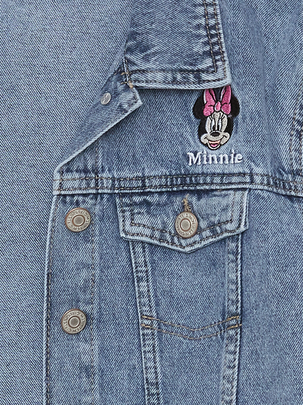 LCW Kids Mavi Gömlek Yaka Minnie Mouse Baskılı Kız Çocuk Jean Ceket - 2