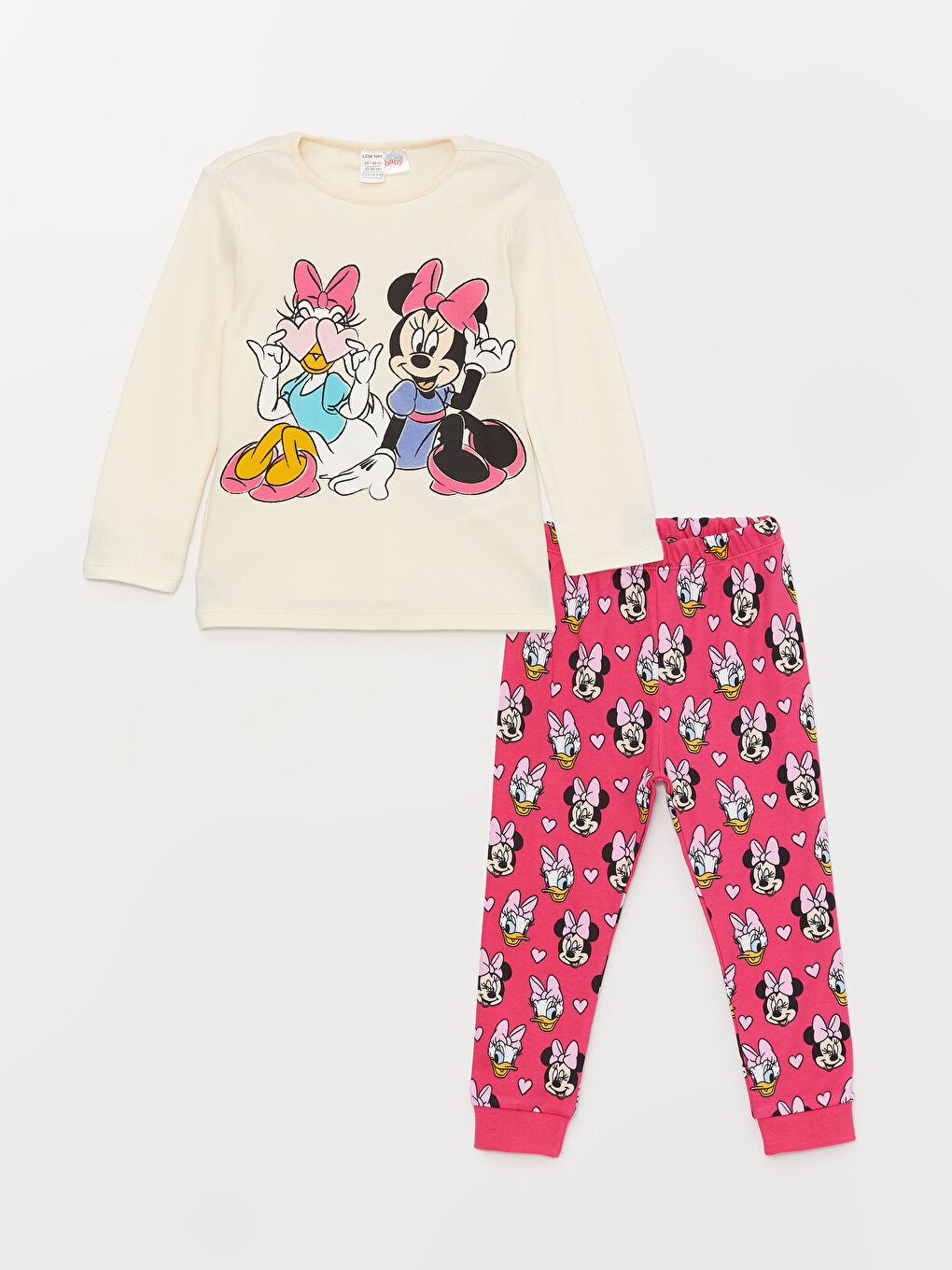 LCW baby Krem Rengi Bisiklet Yaka Disney Baskılı Kız Bebek Pijama Takımı - 4