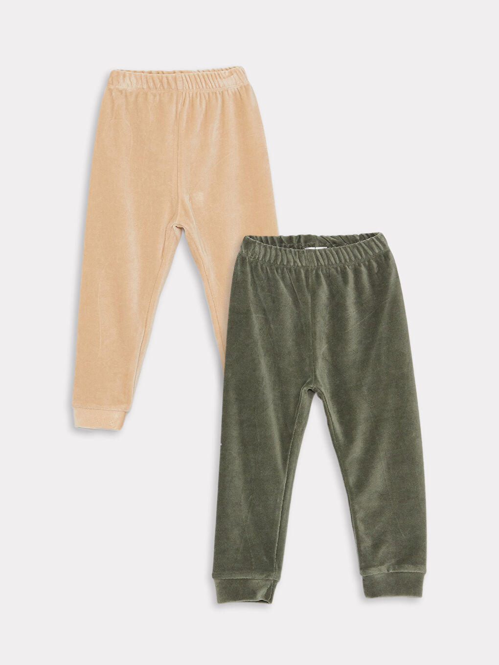 Yeşil Beli Lastikli Kadife Erkek Bebek Pijama Alt 2'li