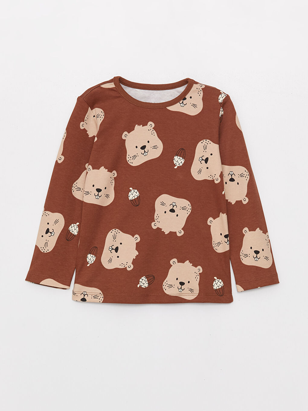 Kahverengi Bisiklet Yaka Baskılı Erkek Bebek Pijama Takımı-1