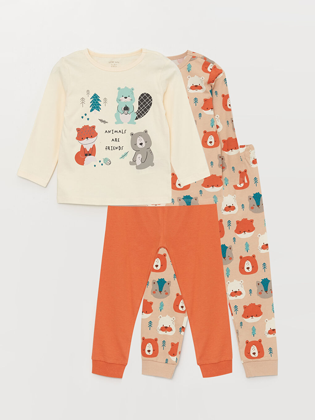 Ekru Bisiklet Yaka Baskılı Erkek Bebek Pijama Takımı 4'lü