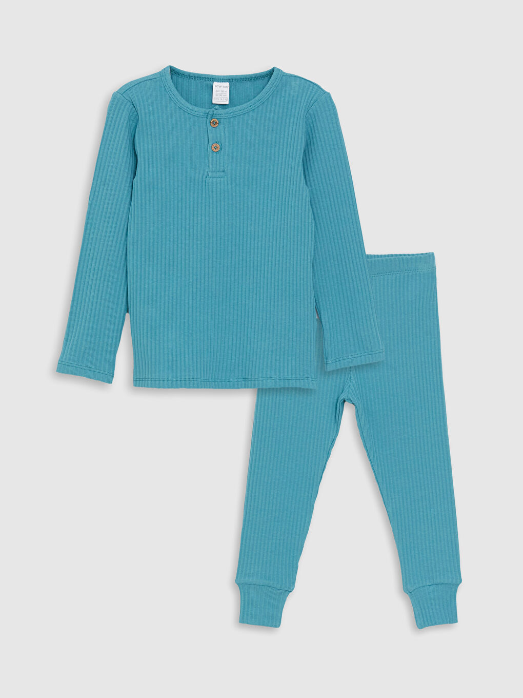 Turkuaz Bisiklet Yaka Uzun Kollu Erkek Bebek Pijama Takımı