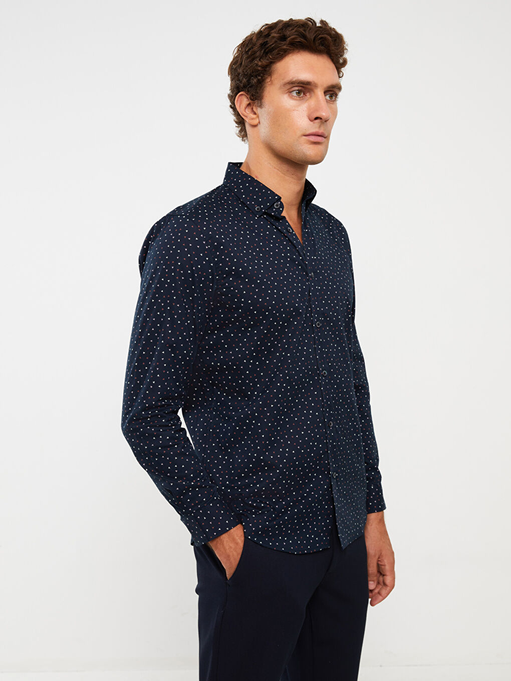 LCW Vision Slim Fit Long Sleeve Patterned Oxford Men's Shirt -W34382Z8-RFH