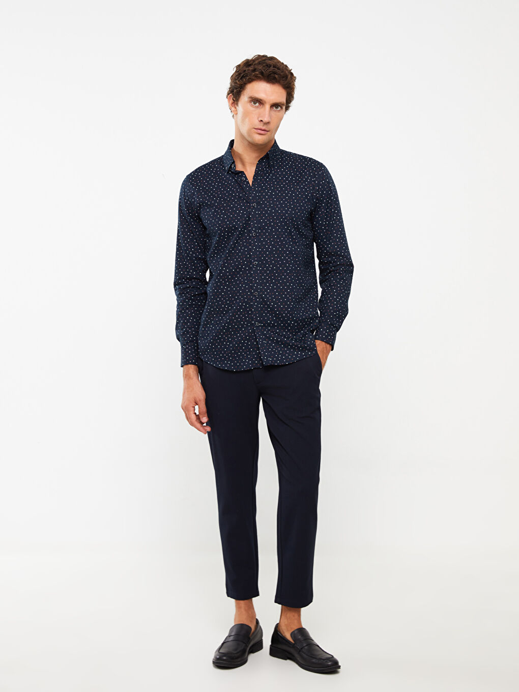 LCW Vision Slim Fit Long Sleeve Patterned Oxford Men's Shirt -W34382Z8-RFH