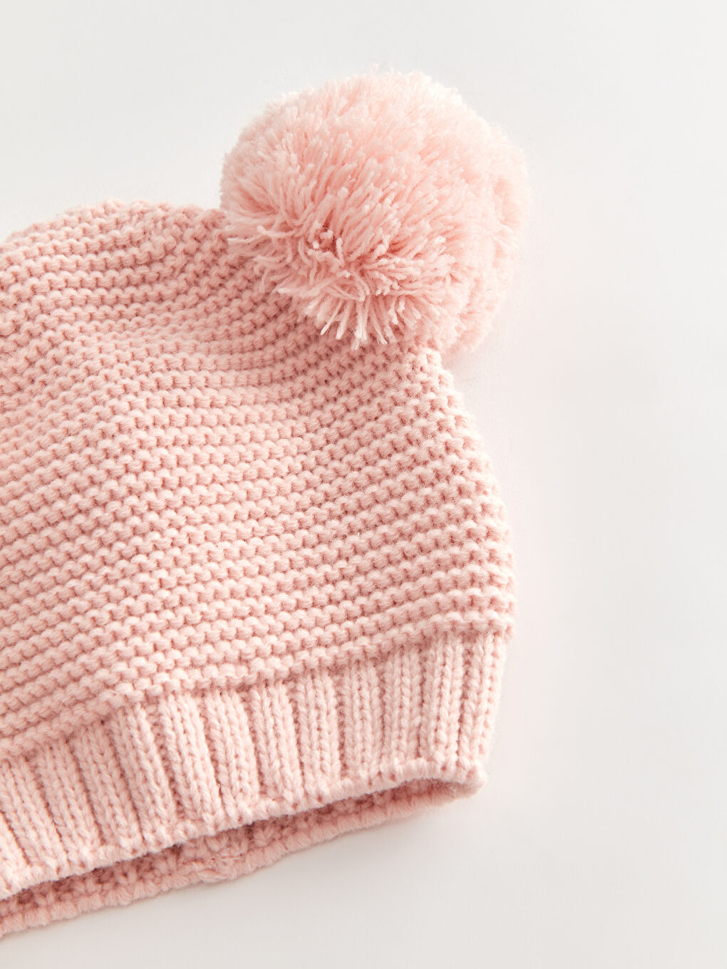Pompom Detailed Patterned Baby Girl Tricot Beanie-1