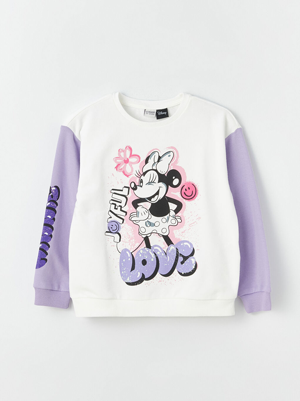 LCW Kids Ekru Bisiklet Yaka Minnie Mouse Baskılı Uzun Kollu Kız Çocuk Sweatshirt