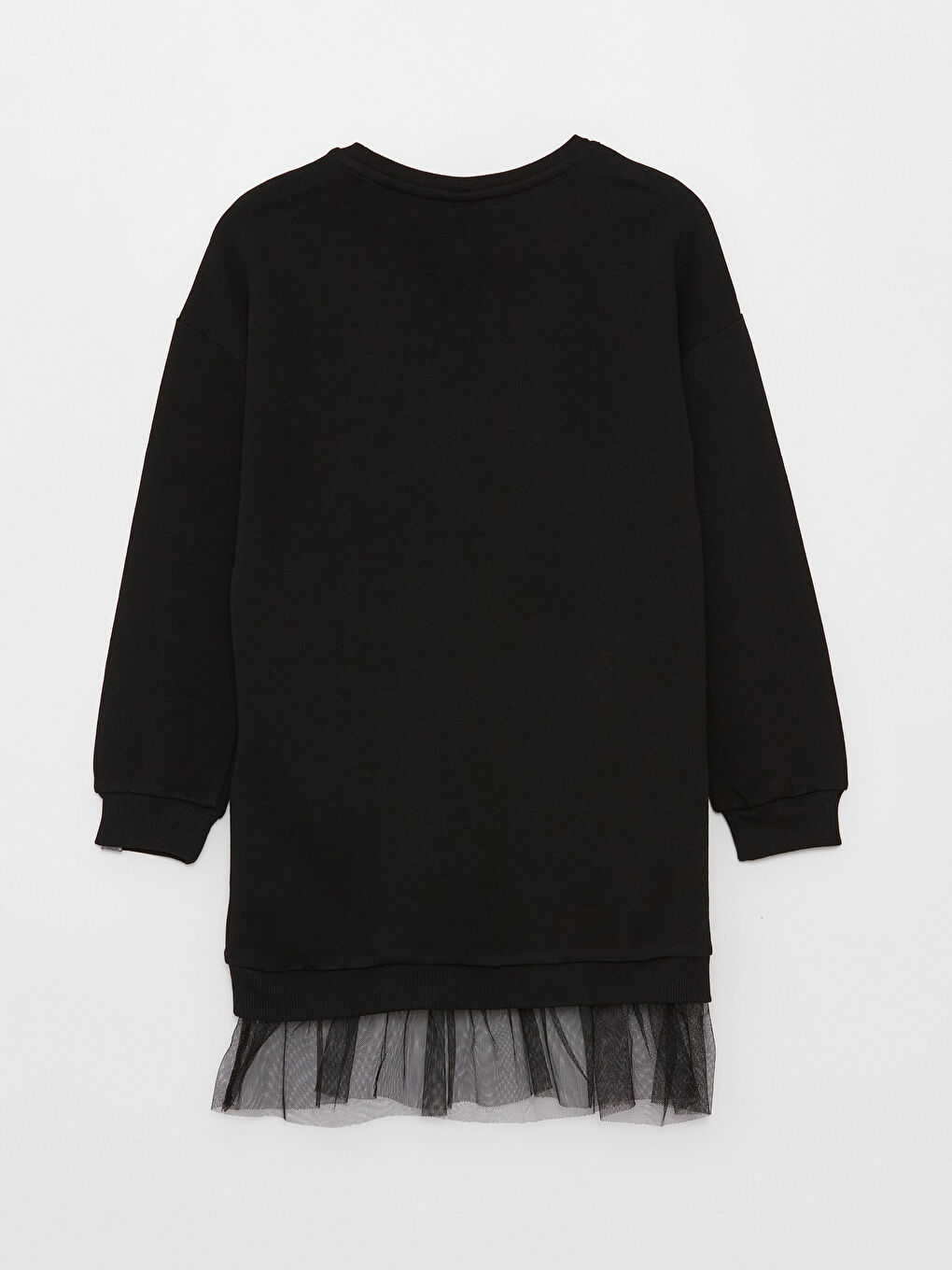 Siyah Bisiklet Yaka Baskılı Uzun Kollu Kız Çocuk Elbise-2