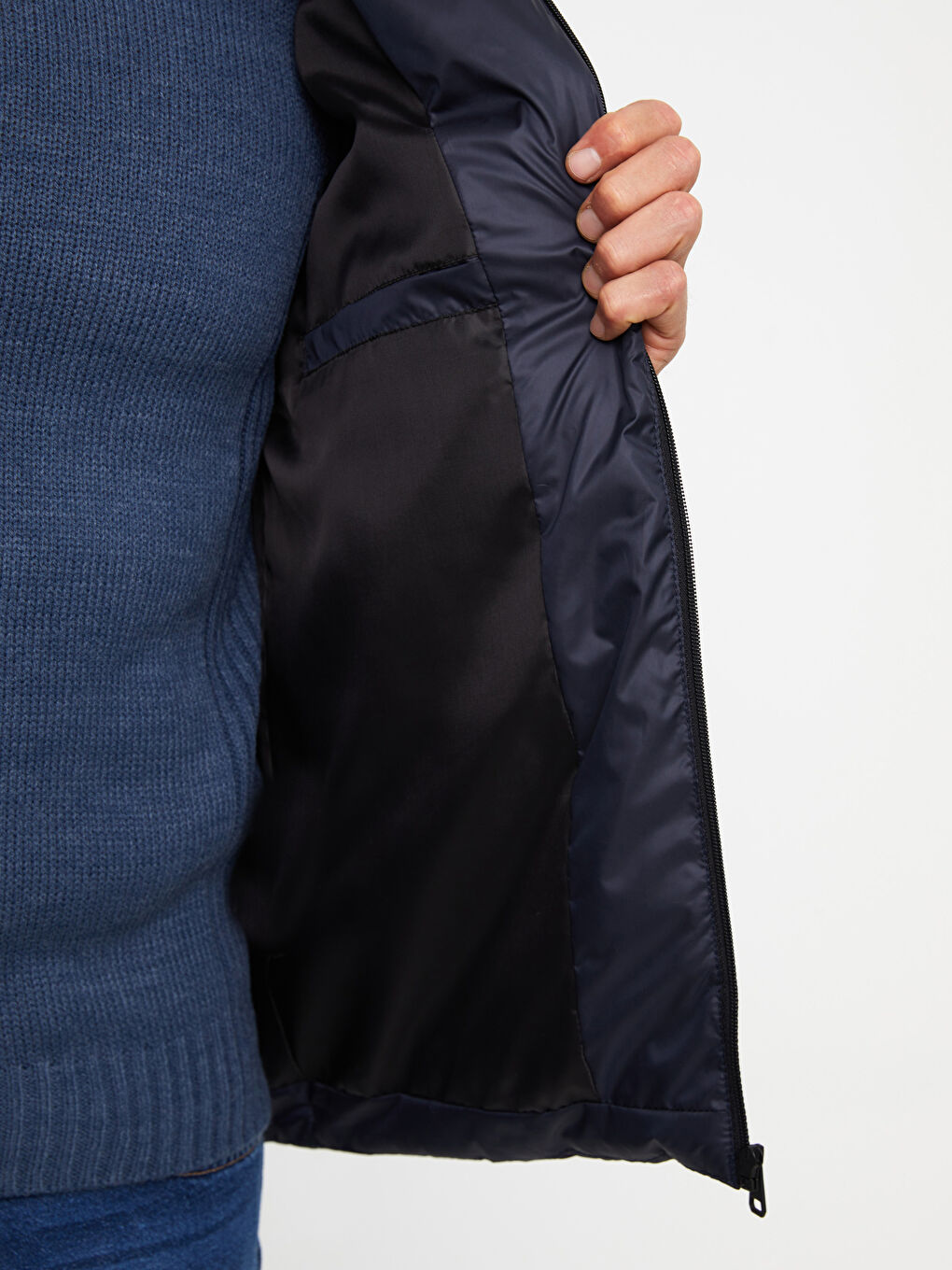 Lacivert Standart Kalıp Kapüşonlu Erkek Şişme Mont-4