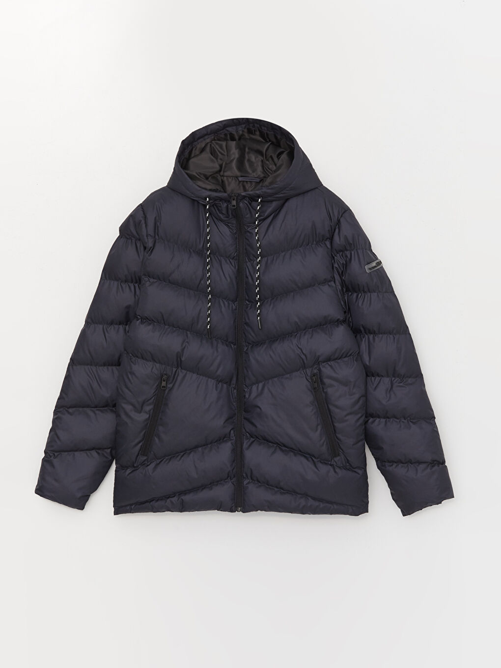 Lacivert Standart Kalıp Kapüşonlu Erkek Şişme Mont-6