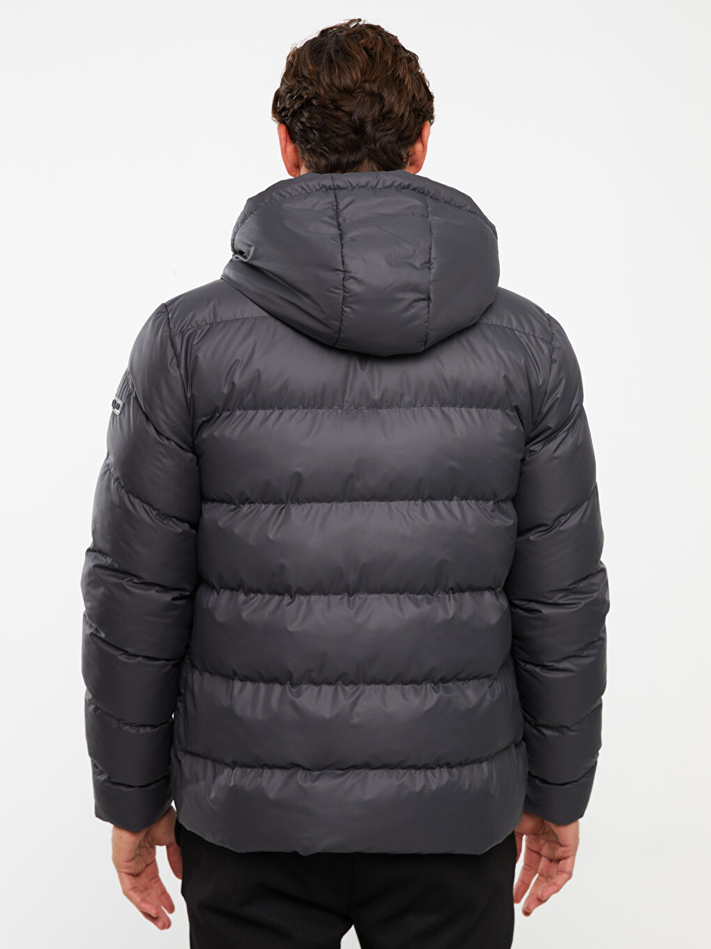 Antrasit Standart Kalıp Kapüşonlu Erkek Şişme Mont-5