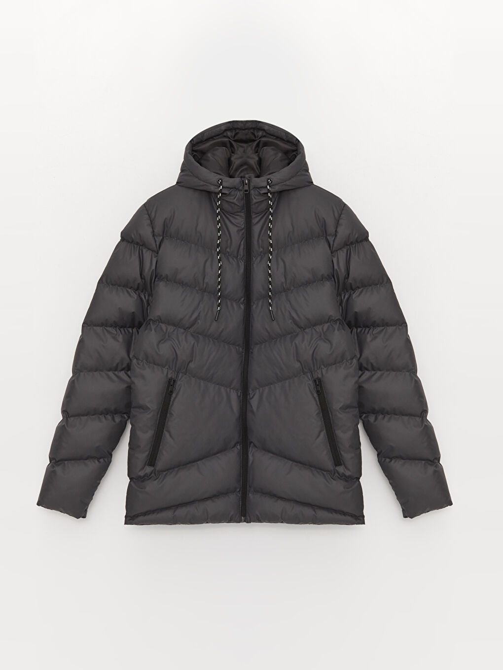 Antrasit Standart Kalıp Kapüşonlu Erkek Şişme Mont-6