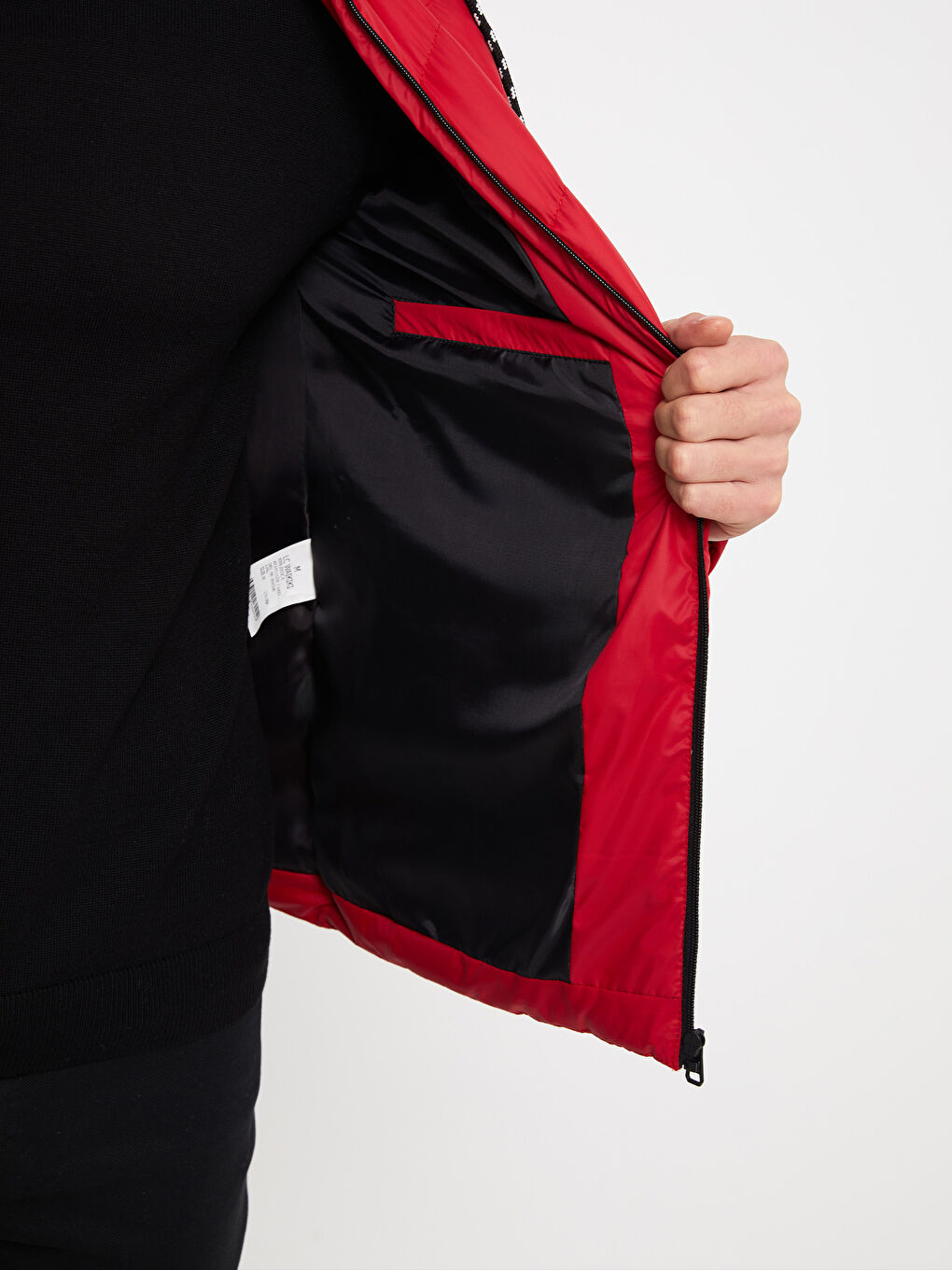 Kırmızı Standart Kalıp Kapüşonlu Erkek Şişme Mont-3