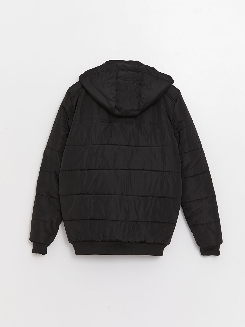 Siyah Standart Kalıp Kapüşonlu Erkek Şişme Mont-8