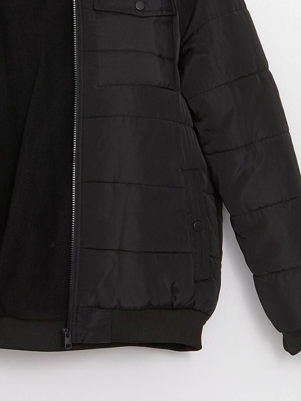 Siyah Standart Kalıp Kapüşonlu Erkek Şişme Mont-9