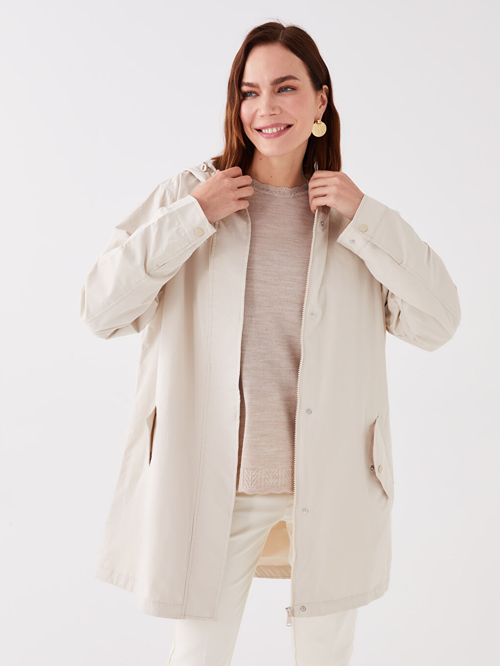 LCW Grace Women's Hooded Plain Coat -W34514Z8-S2E